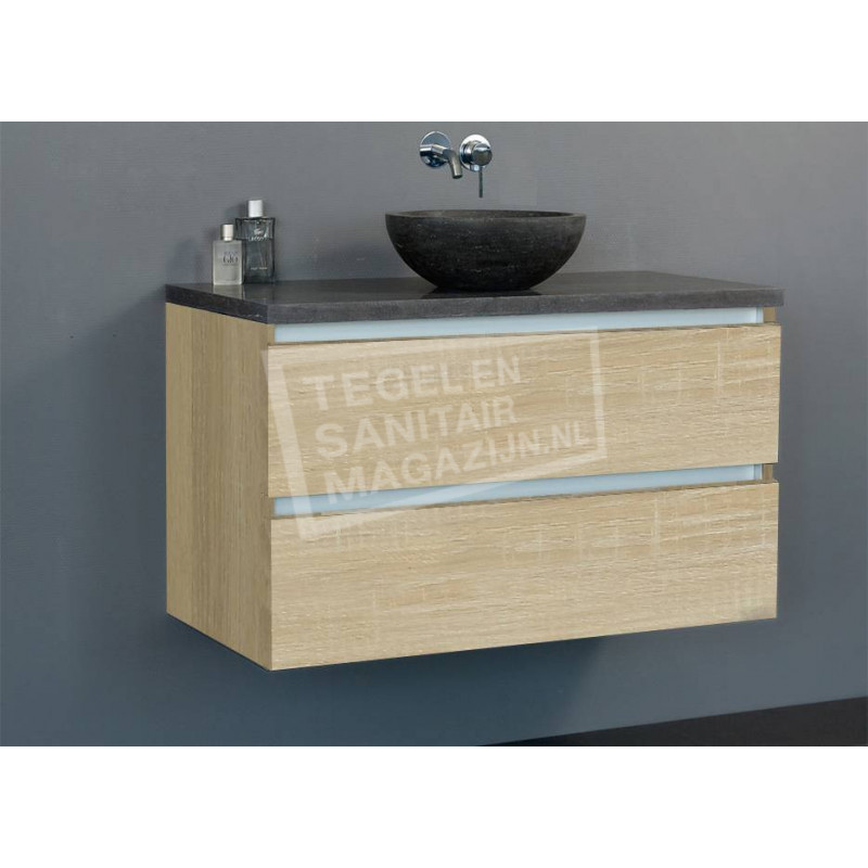 Verleiden Belonend Niet doen Sanilux badkamermeubel light wood 80cm met waskom natuursteen
